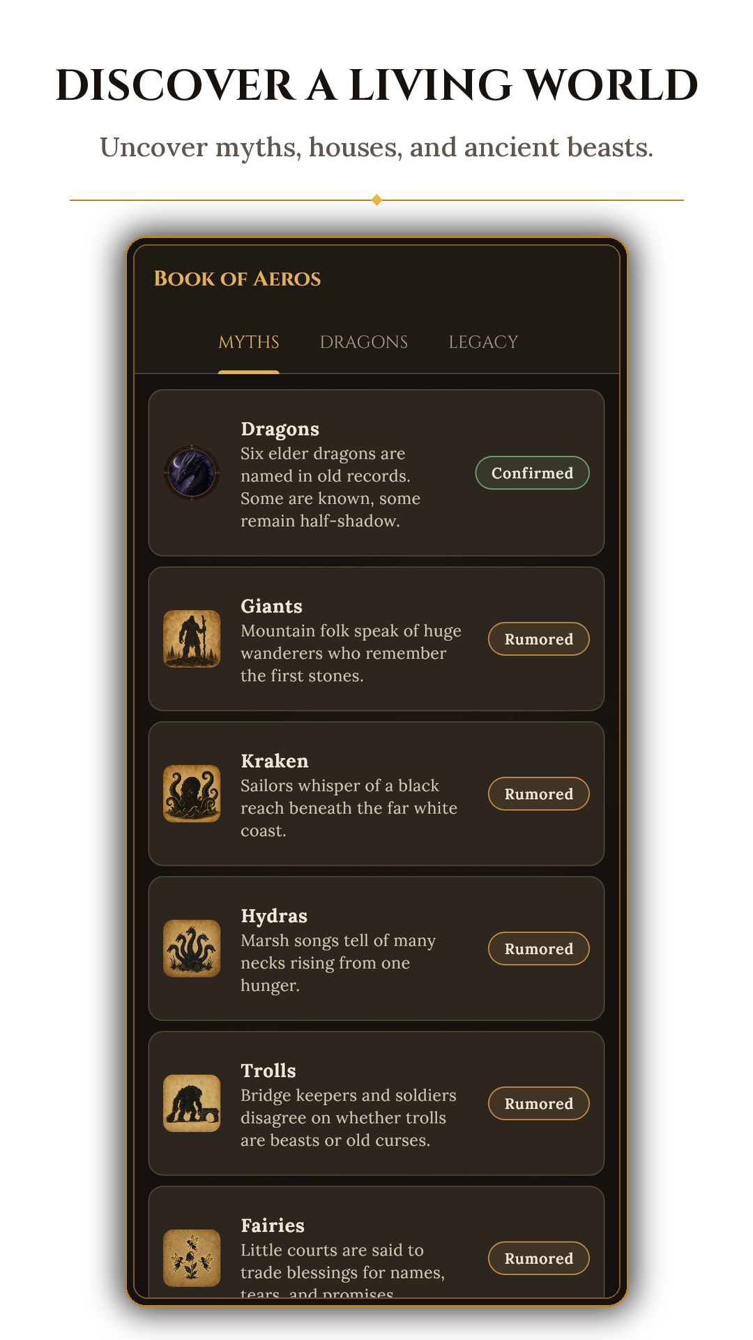 Kin Dynasty Book of Aeros showing medieval myths and legendary creatures, created by Mohammed Reshi