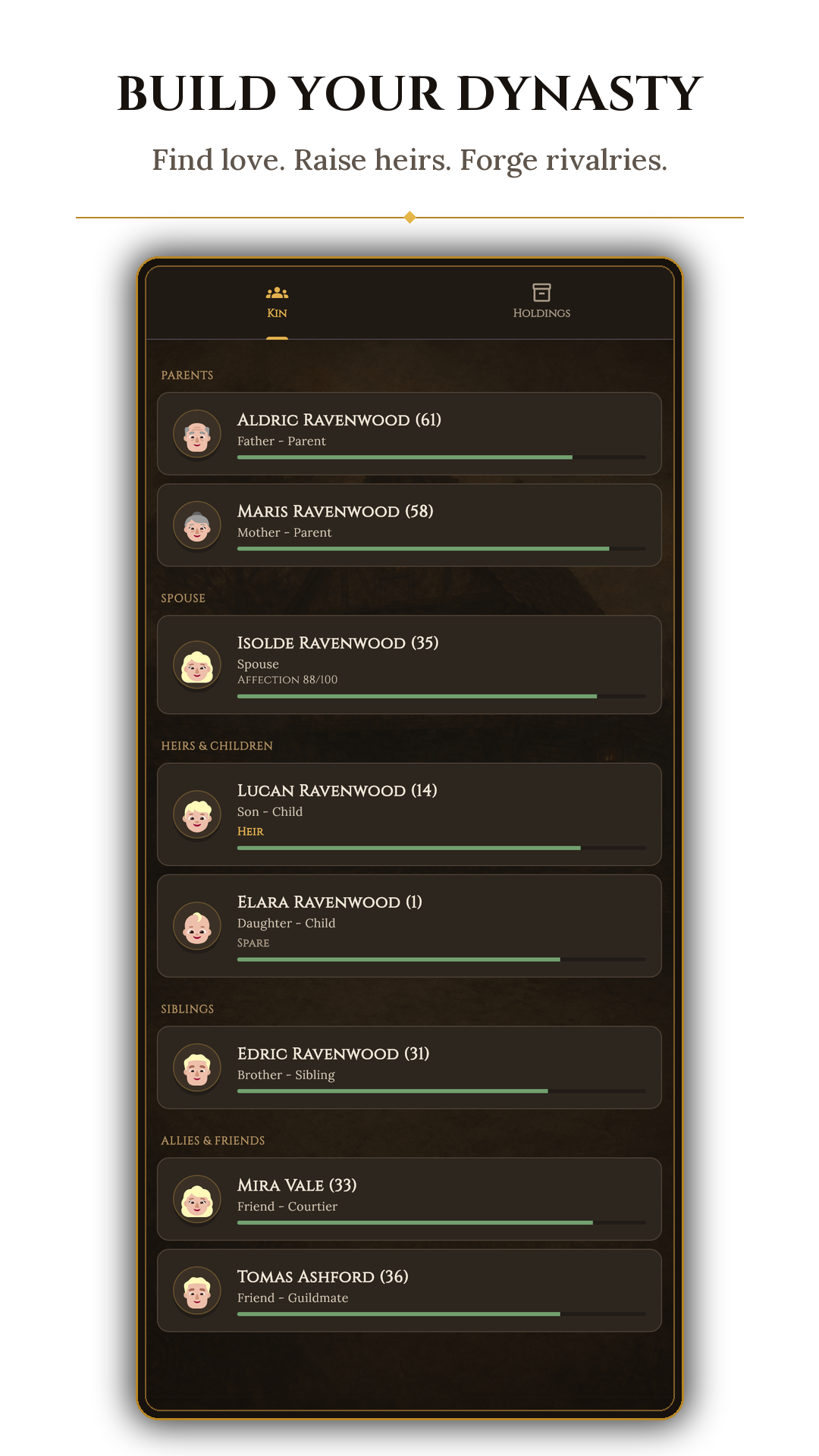 Kin Dynasty family and heirs view showing parents, spouse, children, siblings and friends, created by Mohammed Reshi